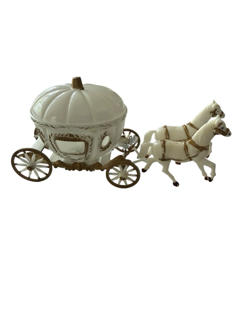 Vintage Plastic Cinderella Horse drawn carriage  2 horses cake topper As Is